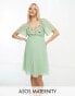 Фото #1 товара ASOS DESIGN Maternity tie back angel sleeve pleated mini dress with embroidered bust in sage green