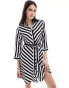 YAS mini shirt dress in bold mono stripe - BLACK