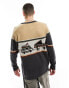 Kavu highline knitted jumper in beige and grey with camper van artwork