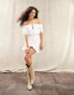 Фото #3 товара ASOS DESIGN broderie bardot mini dress with shirring in white