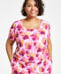 Trendy Plus Size Textured Printed Short-Sleeve Top, Created for Macy's