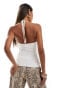 Фото #2 товара Fashionkilla slinky double layered wrap halterneck top with lace trim in off white