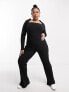 ASOS DESIGN Curve rib square neck long sleeve unitard jumpsuit in black