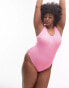 Topshop Curve scoop back crinkle swimsuit in pink PINK CRINKLE, 46 - фото #6