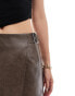 SNDYS leather look wrap buckle side mini skirt co-ord in washed brown