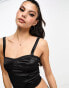 Фото #1 товара Miss Selfridge satin corset bralet in black