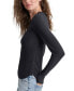 ფოტო #3 პროდუქტის Petite Long-Sleeve Ribbed Crewneck