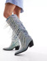 Azalea Wang Domingo western fringe embellished knee boots in denim 38 - фото #2