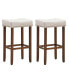 Фото #1 товара Set of 2 Nailhead Saddle Bar linen Stools 29.5'' Height W/ Fabric Seat & Wood Legs