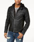 Фото #3 товара Men's Faux-Leather Detachable-Hood Motorcycle Jacket