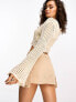 Фото #3 товара River Island Petite long sleeve button down crochet top in cream