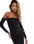 Фото #2 товара Aria Cove slinky ruched bardot bodycon maxi dress in black