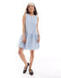 Фото #1 товара ASOS DESIGN sleeveless racer smock mini with tiered skirt in blue & white stripe