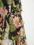 ASOS DESIGN Curve chiffon midi dress with frill hem in black based floral