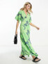 ASOS DESIGN long sleeve tea dress with seam detail in green floral