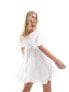 Фото #3 товара Pieces oversized sleeve babydoll mini dress in iridescent white