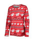 Women's Red Wisconsin Badgers Flurry Ugly Sweater Long Sleeve T-shirt and Pants Sleep Set