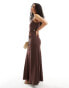 ASOS DESIGN linen racer maxi sundress with beaded belt in chocolate Коричневый, 32 - фото #1