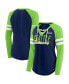 Фото #1 товара Women's College Navy, Neon Green Seattle Seahawks True to Form Raglan Lace-Up V-Neck Long Sleeve T-shirt