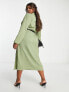 ASOS DESIGN Curve long sleeve shirt midi dress with belt in khaki