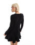 Monki long sleeve mini skater dress in black