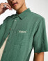 Фото #3 товара Kickers baggy fit green muslin shirt with embroidered logo co-ord