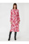 Фото #3 товара Платье женское Koton Цветочное Миди с длинным рукавом и поясом