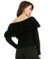 Фото #4 товара Women's Off The Shoulder Fringe Knit Sweater