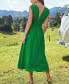 Women's Green Crosshatch Trim Sleeveless Midi Beach Dress