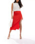 Bershka textured midi skirt in red