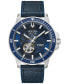 ფოტო #1 პროდუქტის Men's Automatic Marine Star Series C Blue Leather Strap Watch 45mm