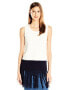 Two By Vince Camuto Sleeveless Crew Neck Long Fringe Sweater Ivory Navy L