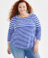 Фото #1 товара Plus Size Printed Cotton Square-Neck Top, Created for Macy's