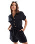 Brave Soul short sleeve button front belted playsuit in black