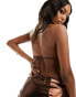 South Beach beaded triangle bikini top in brown metallic