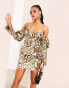 Фото #8 товара ASOS LUXE bandeau structured corset belted mini dress in animal print jacquard