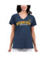 Фото #1 товара Women's Navy Distressed Milwaukee Brewers Key Move V-Neck T-shirt