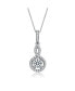 ფოტო #1 პროდუქტის White Gold Plated with Double Halo Drop Solitaire Pendant Necklace