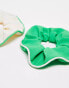 Accessorize 2 pack piped scrunchies in green/white