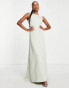 TFNC Petite Bridesmaid bow back maxi dress in sage green