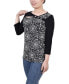 ფოტო #3 პროდუქტის Petite 3/4 Sleeve Puff Print Cutout Top