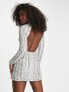 Фото #2 товара Miss Selfridge Premium embellished long sleeve rope detail mini dress in silver