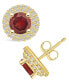 ფოტო #1 პროდუქტის Garnet (2-1/5 ct. t.w.) and Diamond (1/2 ct. t.w.) Halo Stud Earrings in 14K Yellow Gold