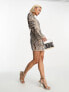 Фото #8 товара ASOS DESIGN embellished swirl mini dress with texture detail in taupe