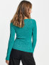 River Island metallic knit top with sweetheart neckline in green