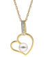 ფოტო #1 პროდუქტის Cultured Freshwater Pearl (5mm) & Diamond Accent Heart 18" Pendant Necklace in 14k Gold-Plated Sterling Silver