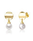 ფოტო #1 პროდუქტის Sterling Silver & 14K Gold-Plated White Freshwater Pearl Double Drop Earrings with Gold Medallion Coin