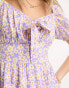 Фото #6 товара Wednesday's Girl tie front mini tea dress in purple floral