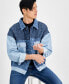 Men's Regular-Fit Colorblocked Logo-Print Denim Jacket
