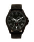 Men's Black Faux Leather Strap Watch, 48MM